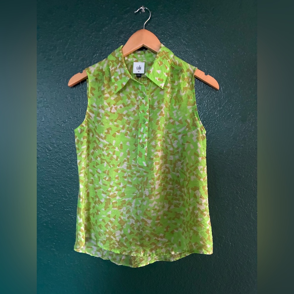 Cabi Lime Green Patterned Blouse - image 1